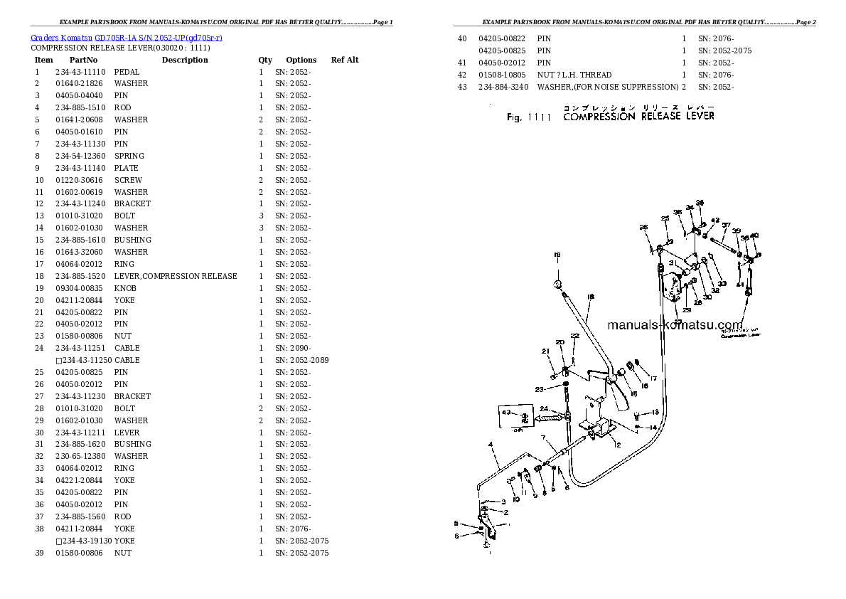 GD705R-1A S/N 2052-UP Partsbook