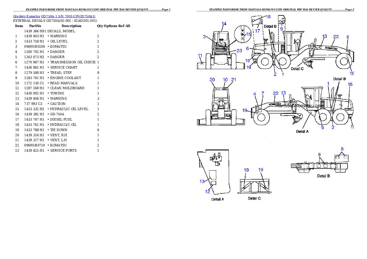 GD750A-1 S/N 7001-UP Partsbook