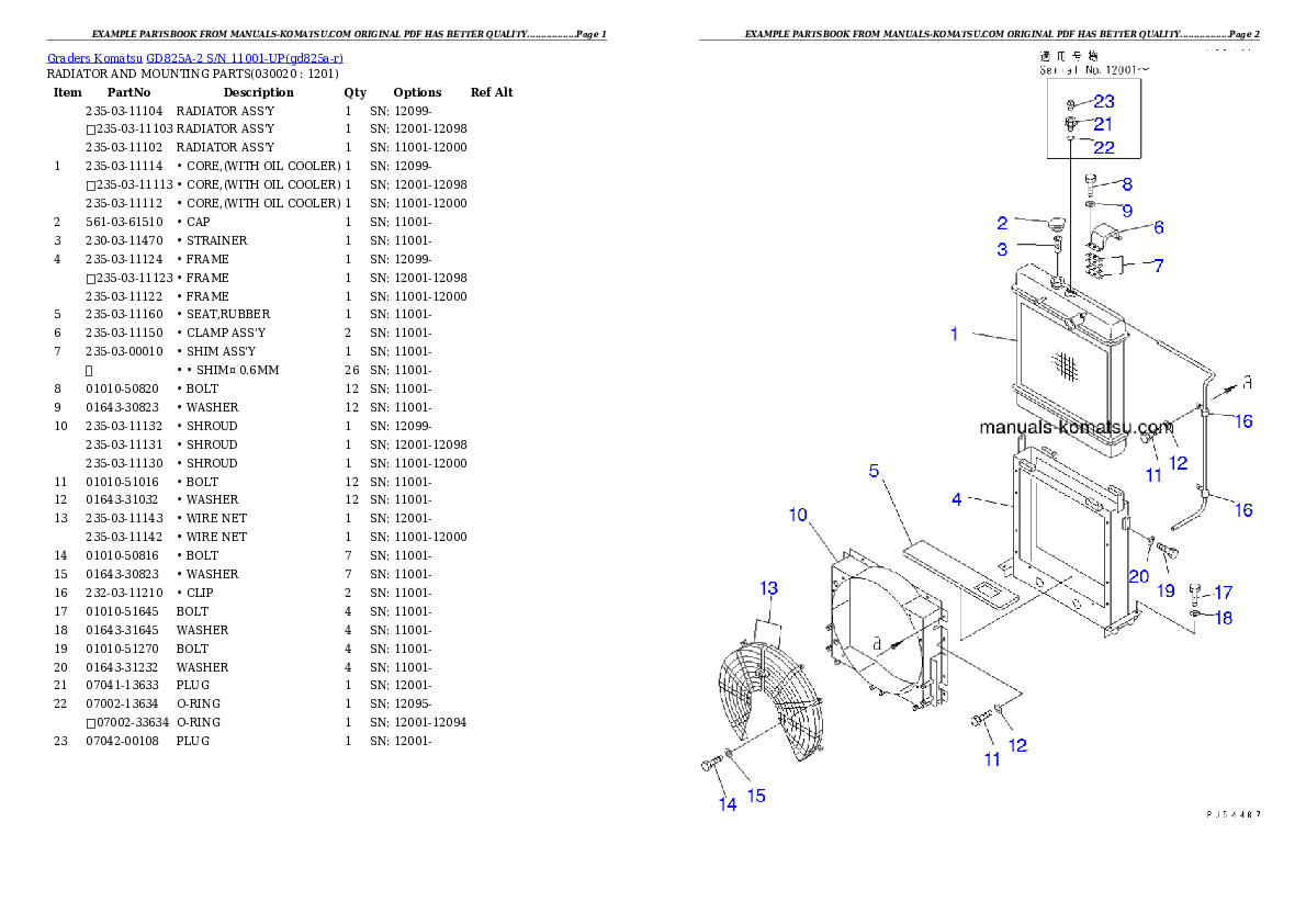 GD825A-2 S/N 11001-UP (KOMTRAX Factory Installed Specification) Partsbook