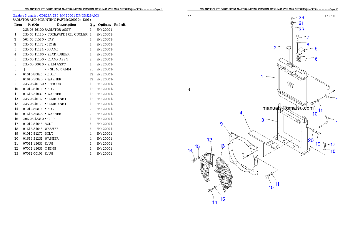 GD825A-2E0 S/N 20001-UP Partsbook