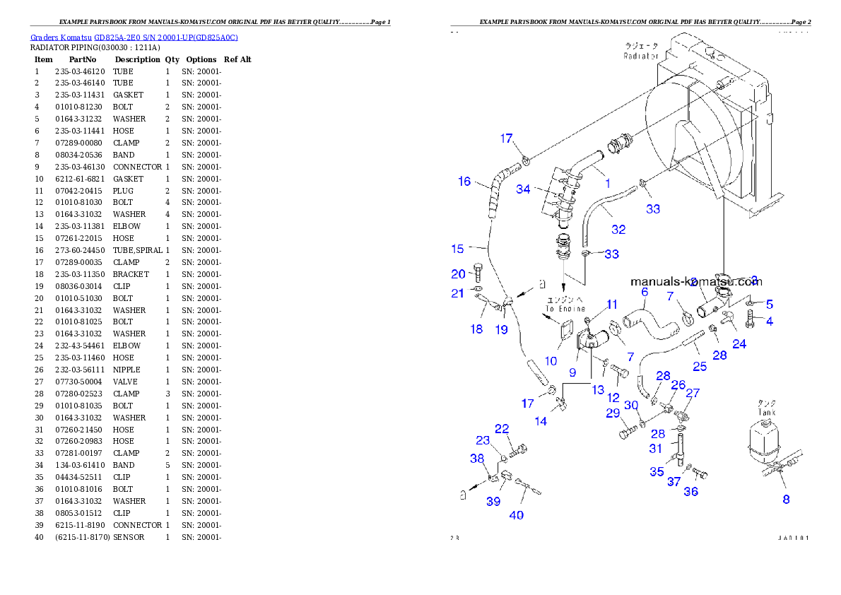 GD825A-2E0 S/N 20001-UP Partsbook