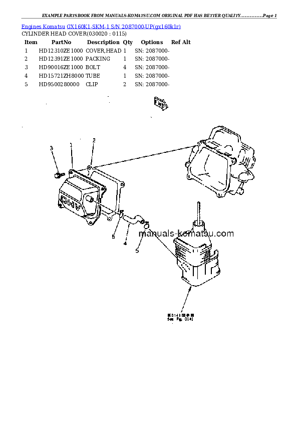 GX160K1-SKM-1 S/N 2087000-UP Partsbook