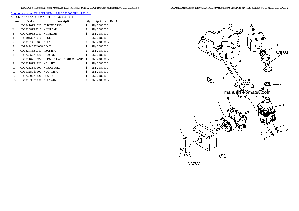 GX160K1-SKM-1 S/N 2087000-UP Partsbook