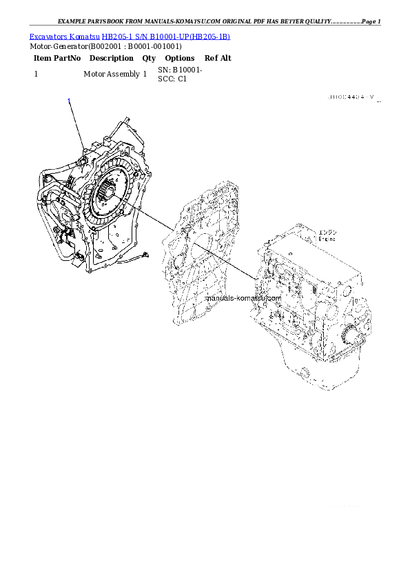 HB205-1 S/N B10001-UP Partsbook