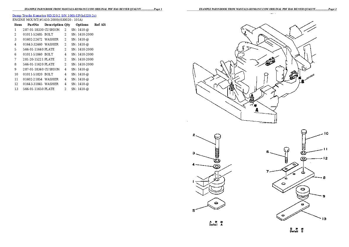 HD320-2 S/N 1005-UP Partsbook