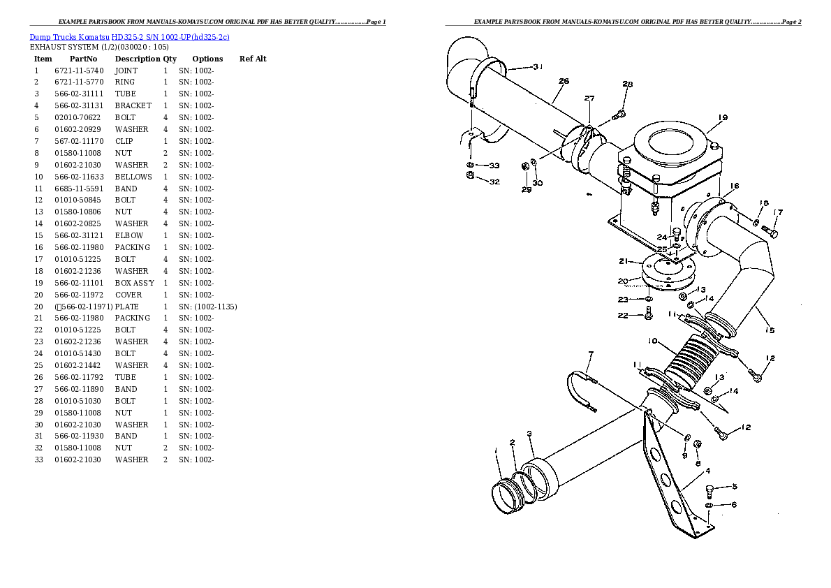 HD325-2 S/N 1002-UP Partsbook