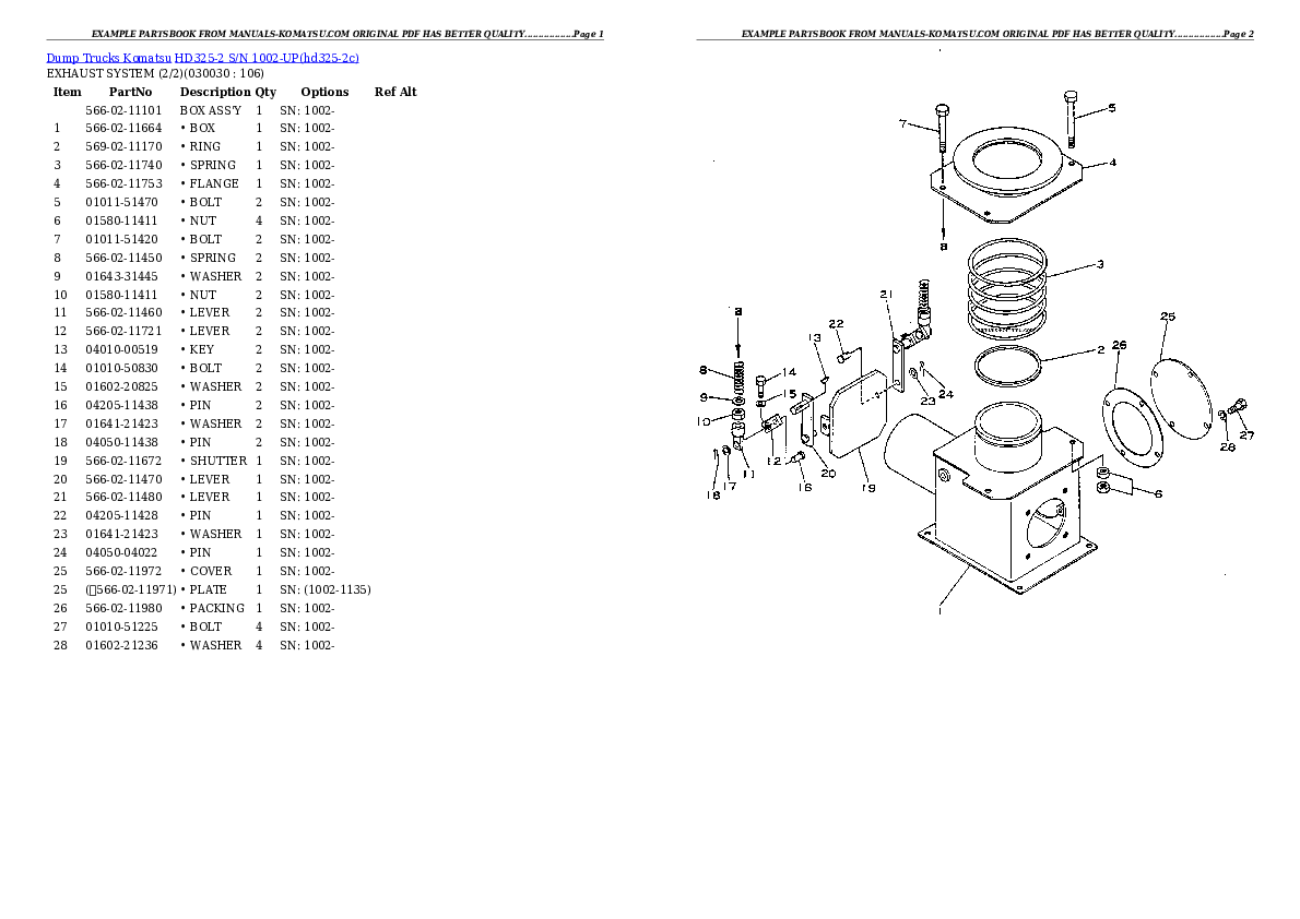 HD325-2 S/N 1002-UP Partsbook