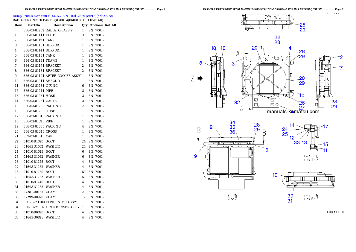 HD325-7 S/N 7001-7589 (ecot3) Partsbook