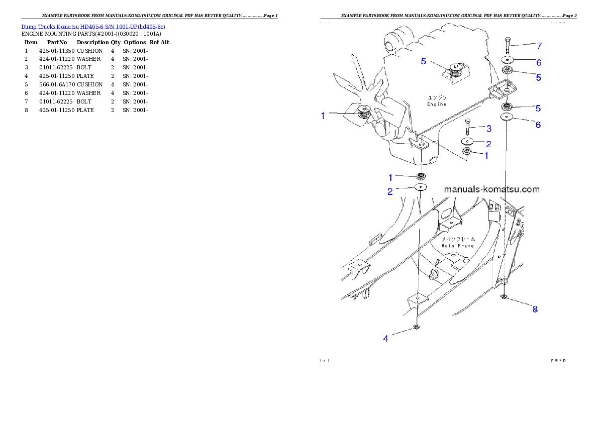 HD405-6 S/N 1001-UP Partsbook