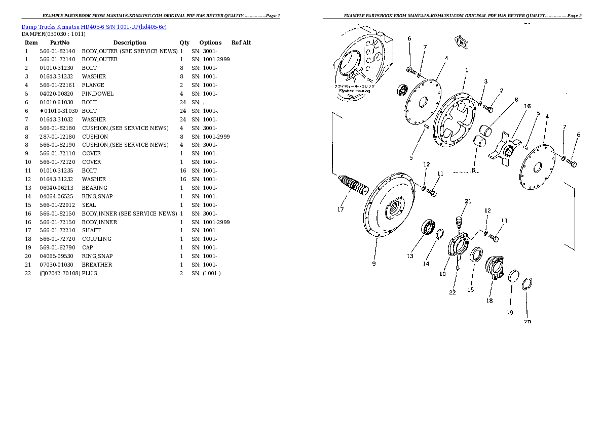 HD405-6 S/N 1001-UP Partsbook