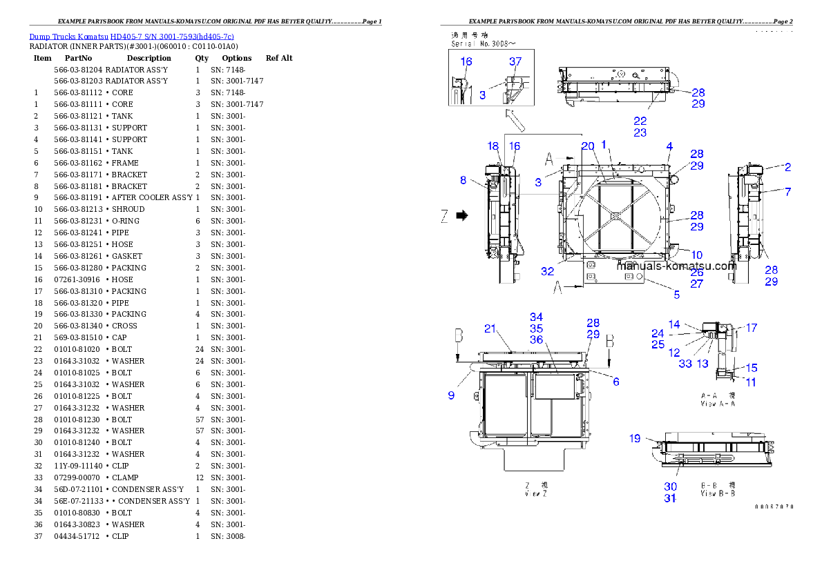 HD405-7 S/N 3001-7593 Partsbook