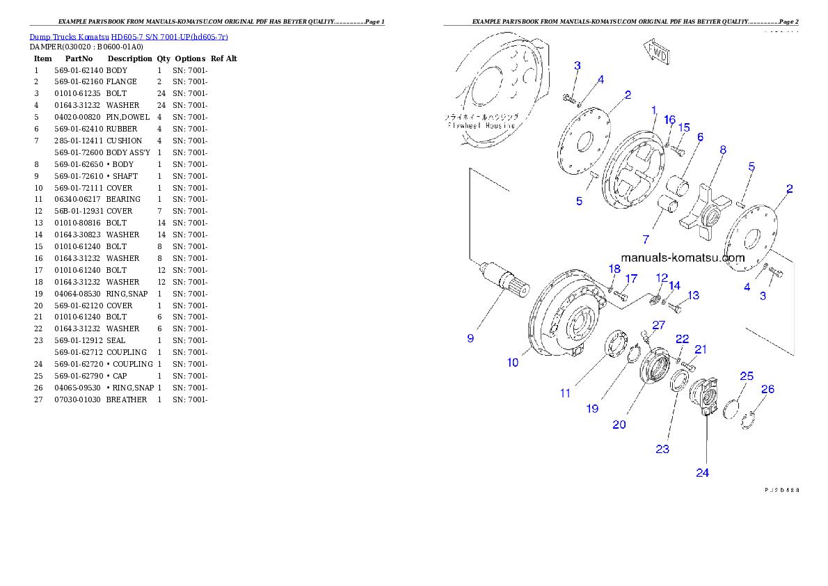 HD605-7 S/N 7001-UP Partsbook