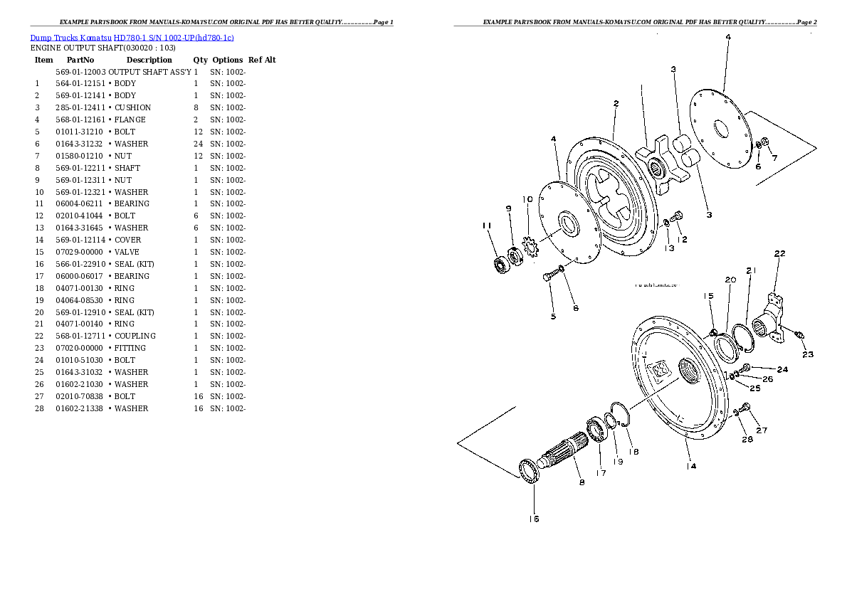 HD780-1 S/N 1002-UP Partsbook