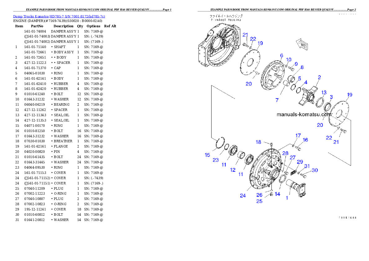 HD785-7 S/N 7001-8172 Partsbook