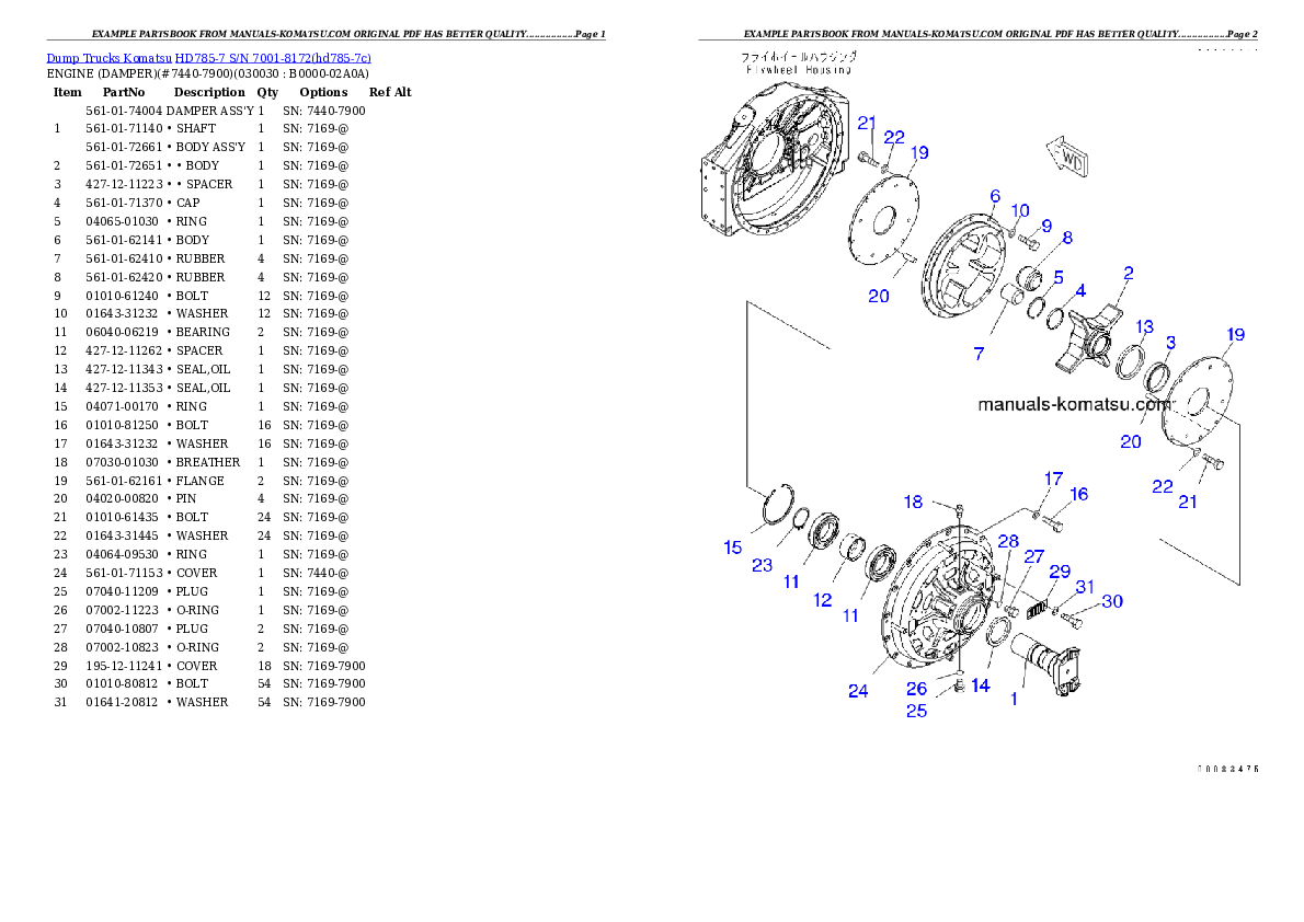 HD785-7 S/N 7001-8172 Partsbook