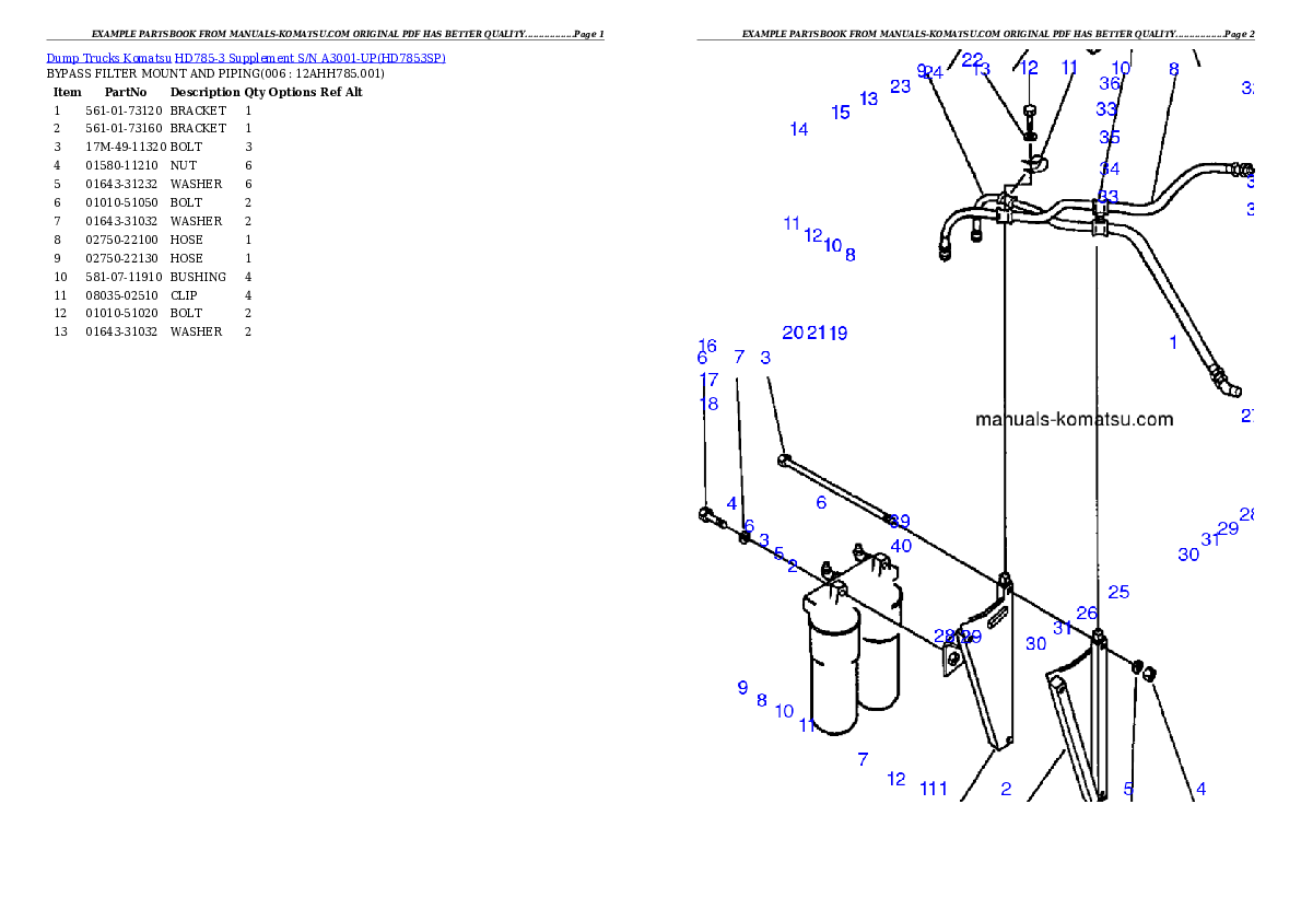 HD785-3 Supplement S/N A3001-UP Partsbook