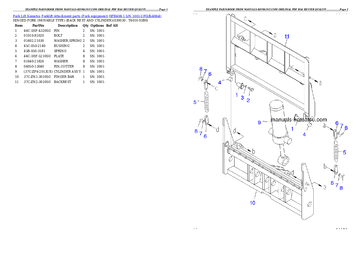 HFB408-1 S/N 1001-UP Partsbook