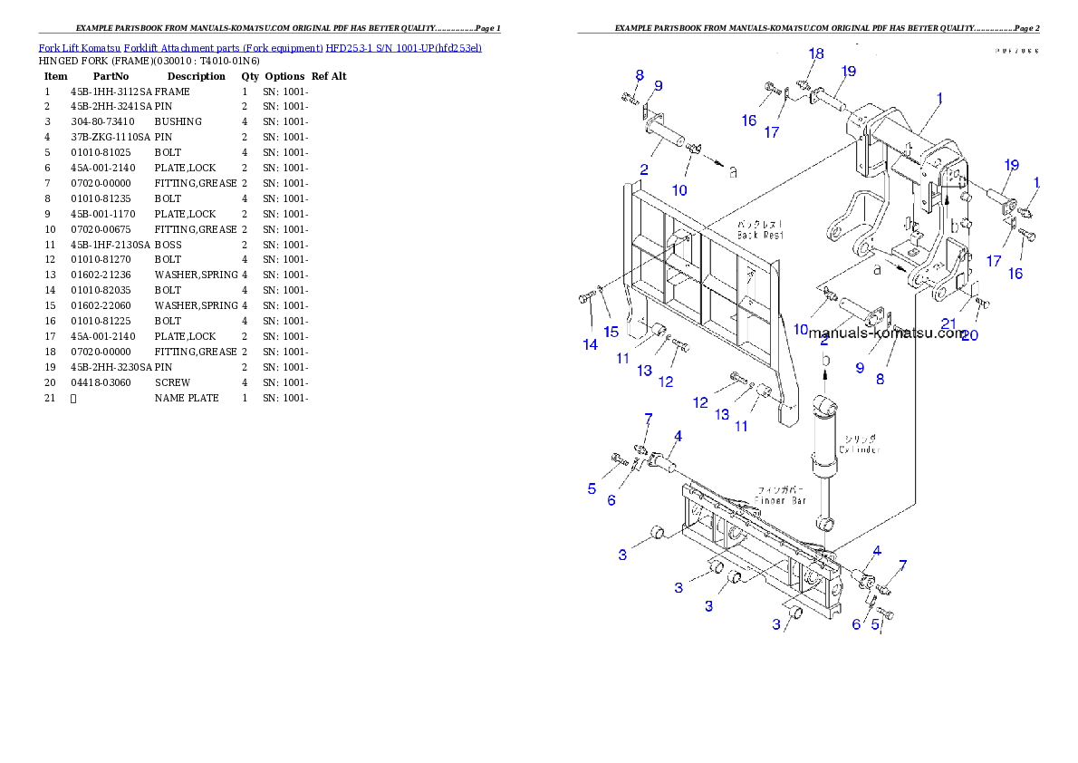 HFD253-1 S/N 1001-UP Partsbook