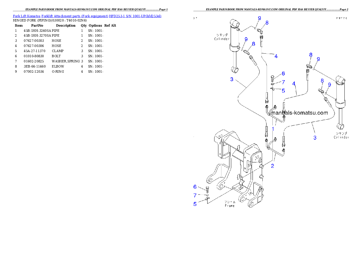 HFD253-1 S/N 1001-UP Partsbook