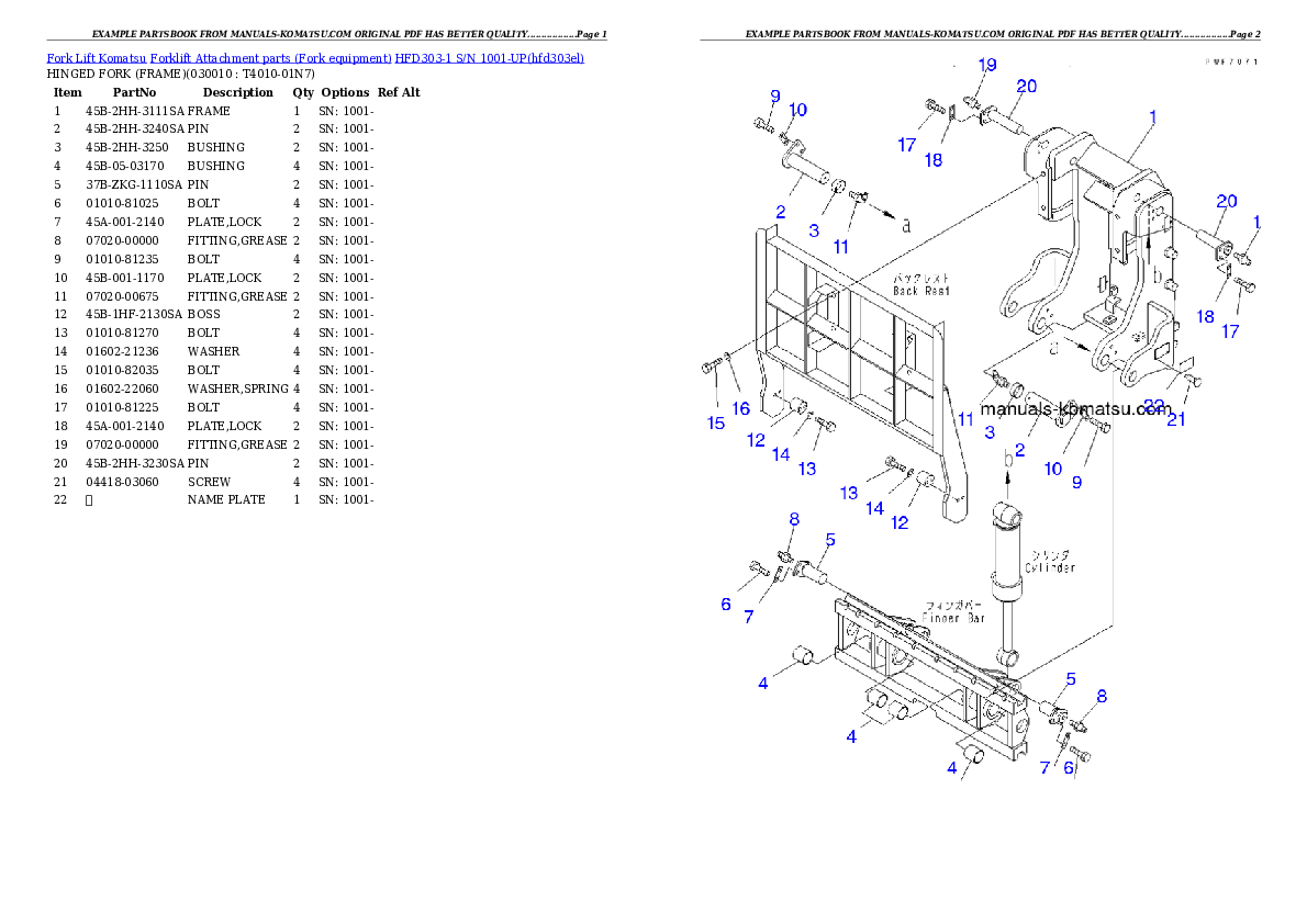 HFD303-1 S/N 1001-UP Partsbook