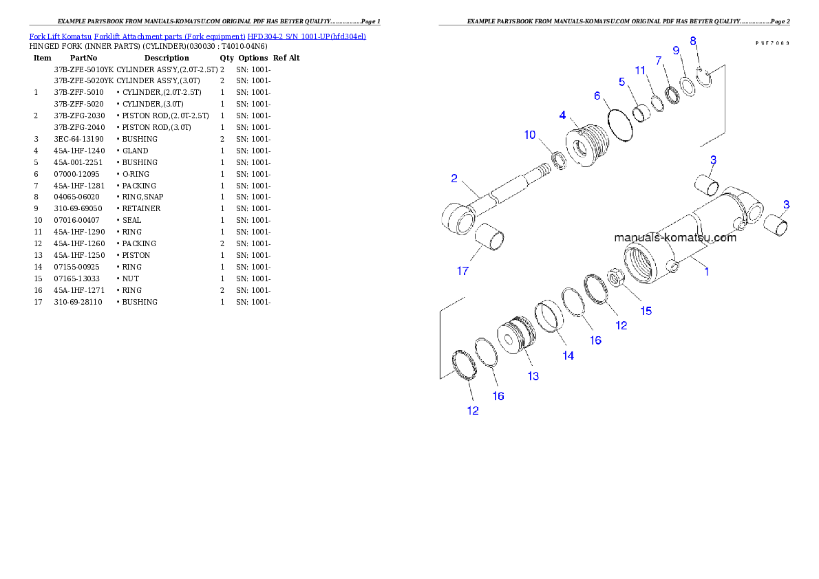 HFD304-2 S/N 1001-UP Partsbook