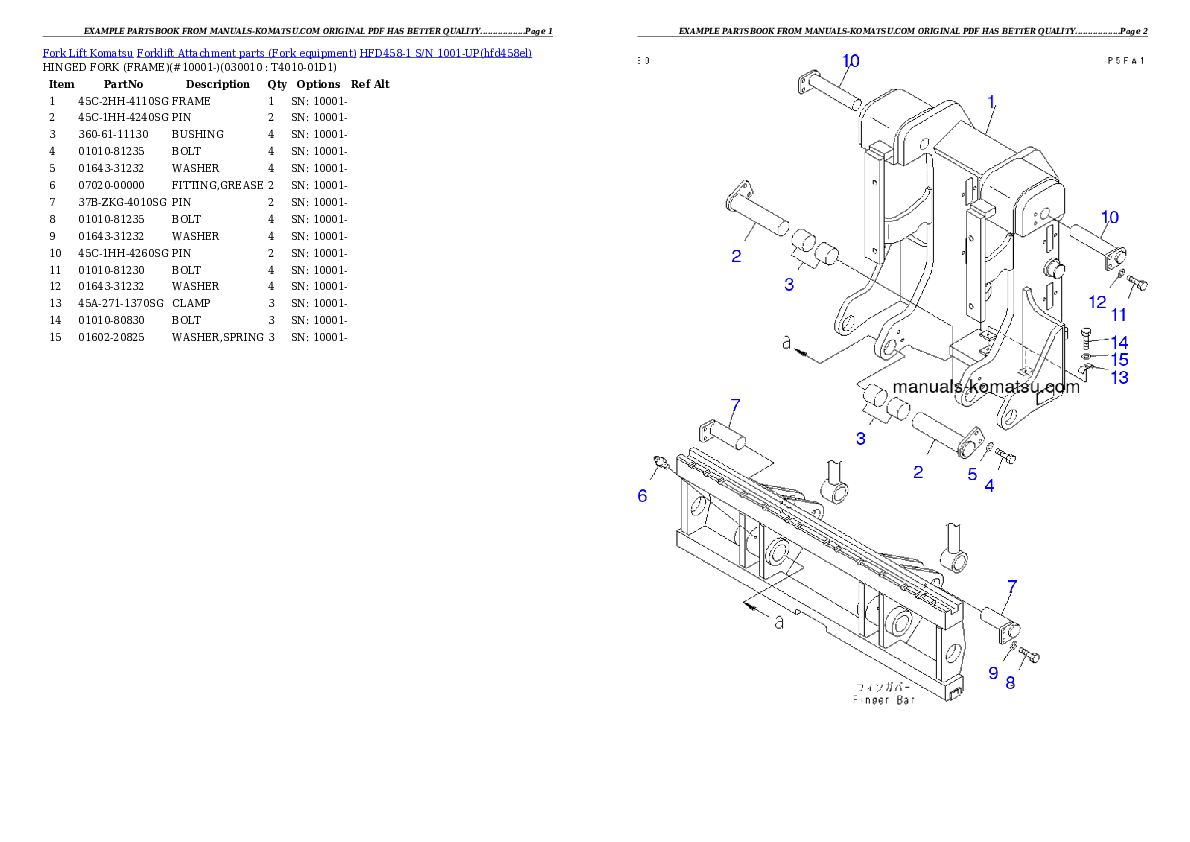 HFD458-1 S/N 1001-UP Partsbook