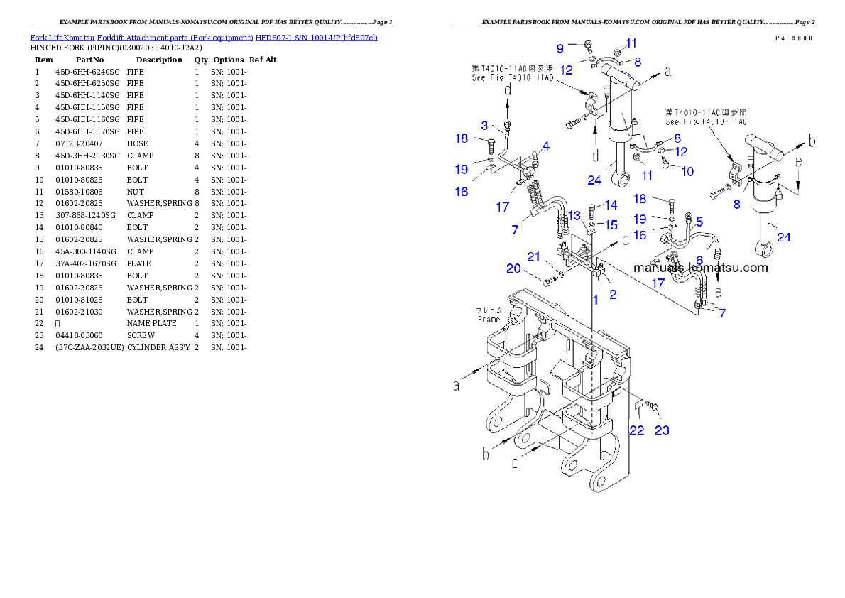 HFD807-1 S/N 1001-UP Partsbook