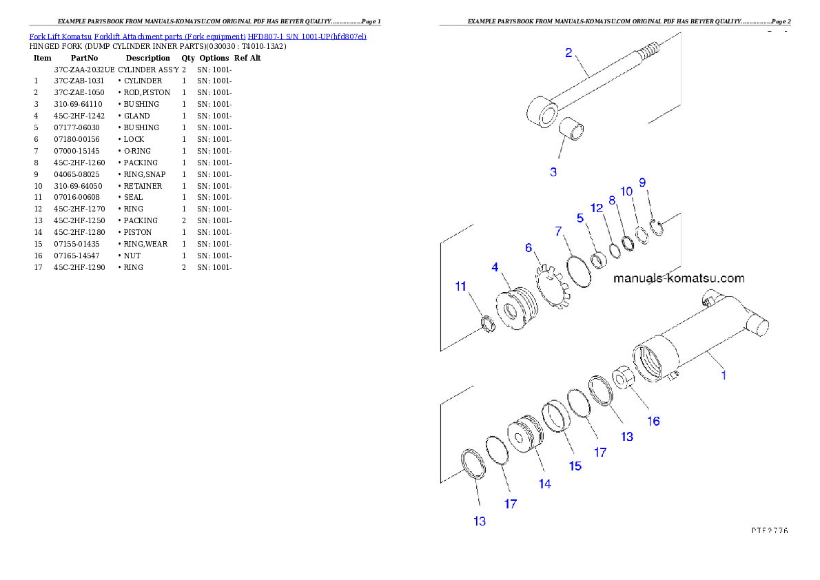 HFD807-1 S/N 1001-UP Partsbook