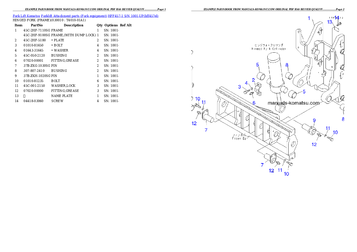 HFF457-1 S/N 1001-UP Partsbook