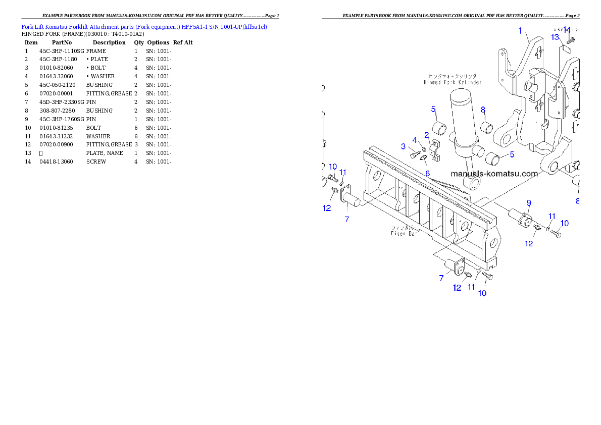 HFF5A1-1 S/N 1001-UP Partsbook