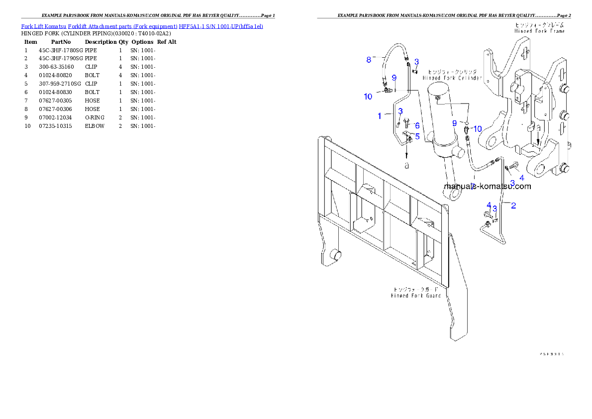 HFF5A1-1 S/N 1001-UP Partsbook