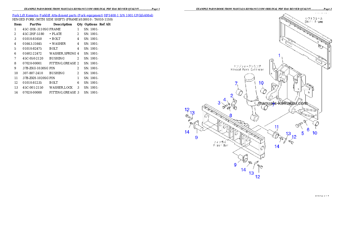 HFS408-1 S/N 1001-UP Partsbook