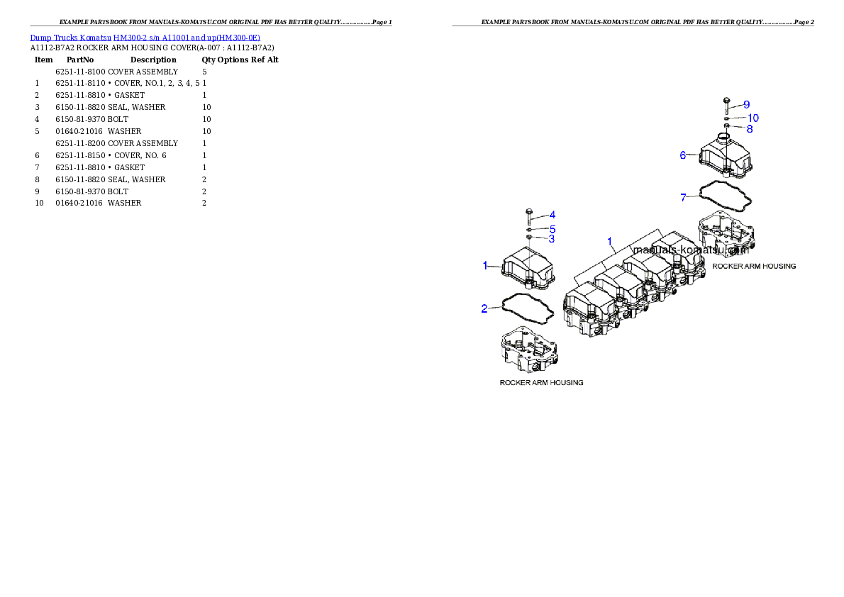 HM300-2 s/n A11001 and up Partsbook