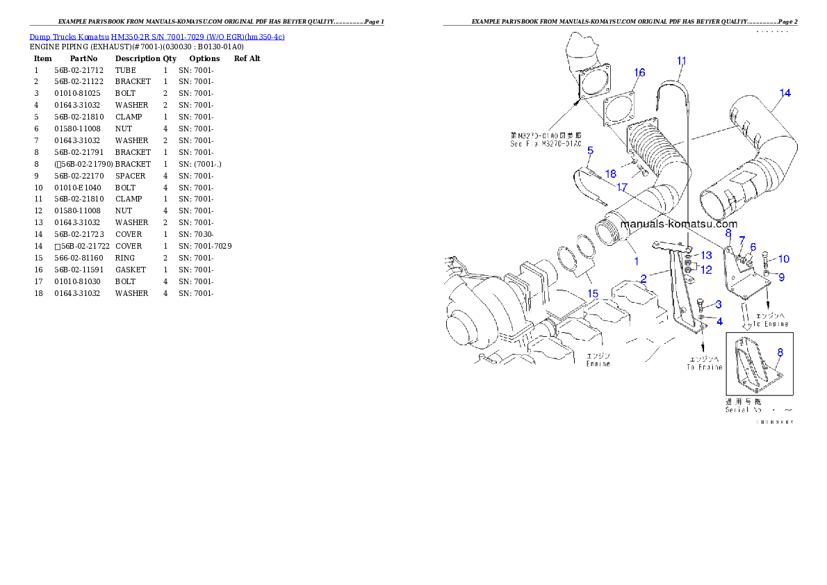 HM350-2R S/N 7001-7029 (W/O EGR) Partsbook