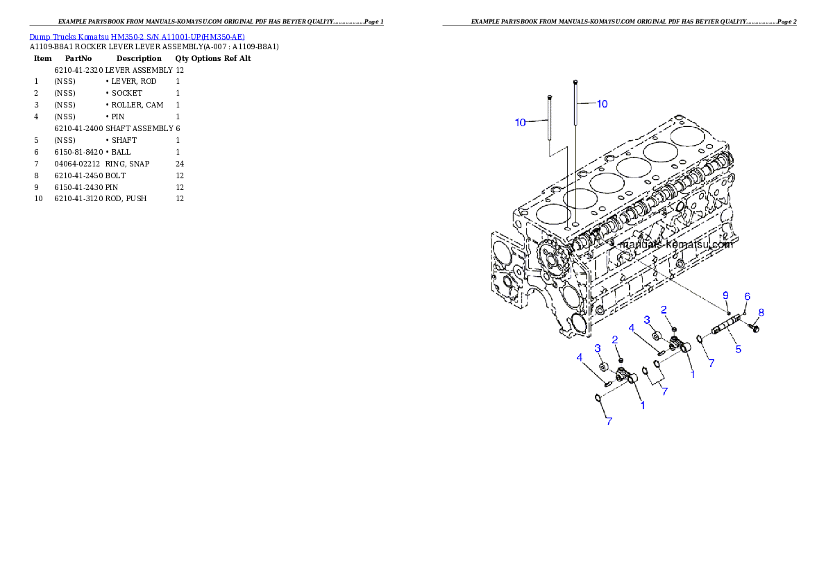 HM350-2 S/N A11001-UP Partsbook