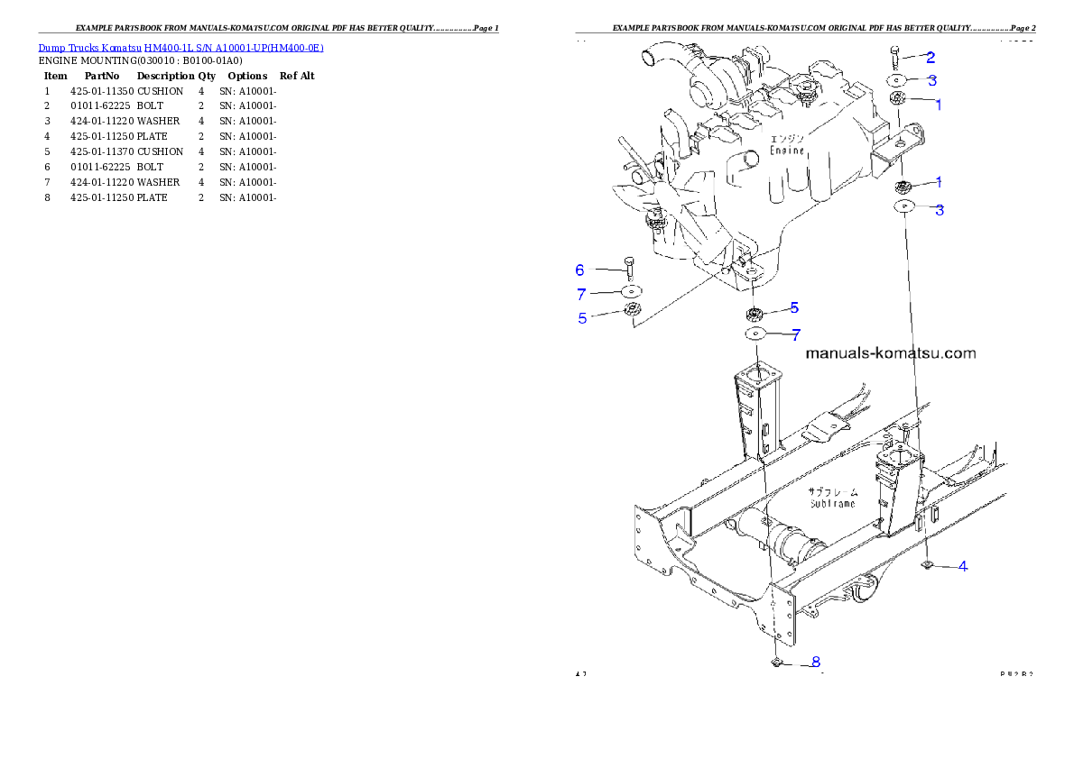 HM400-1L S/N A10001-UP Partsbook