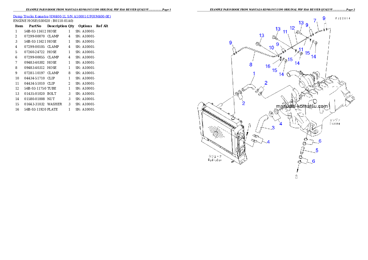 HM400-1L S/N A10001-UP Partsbook