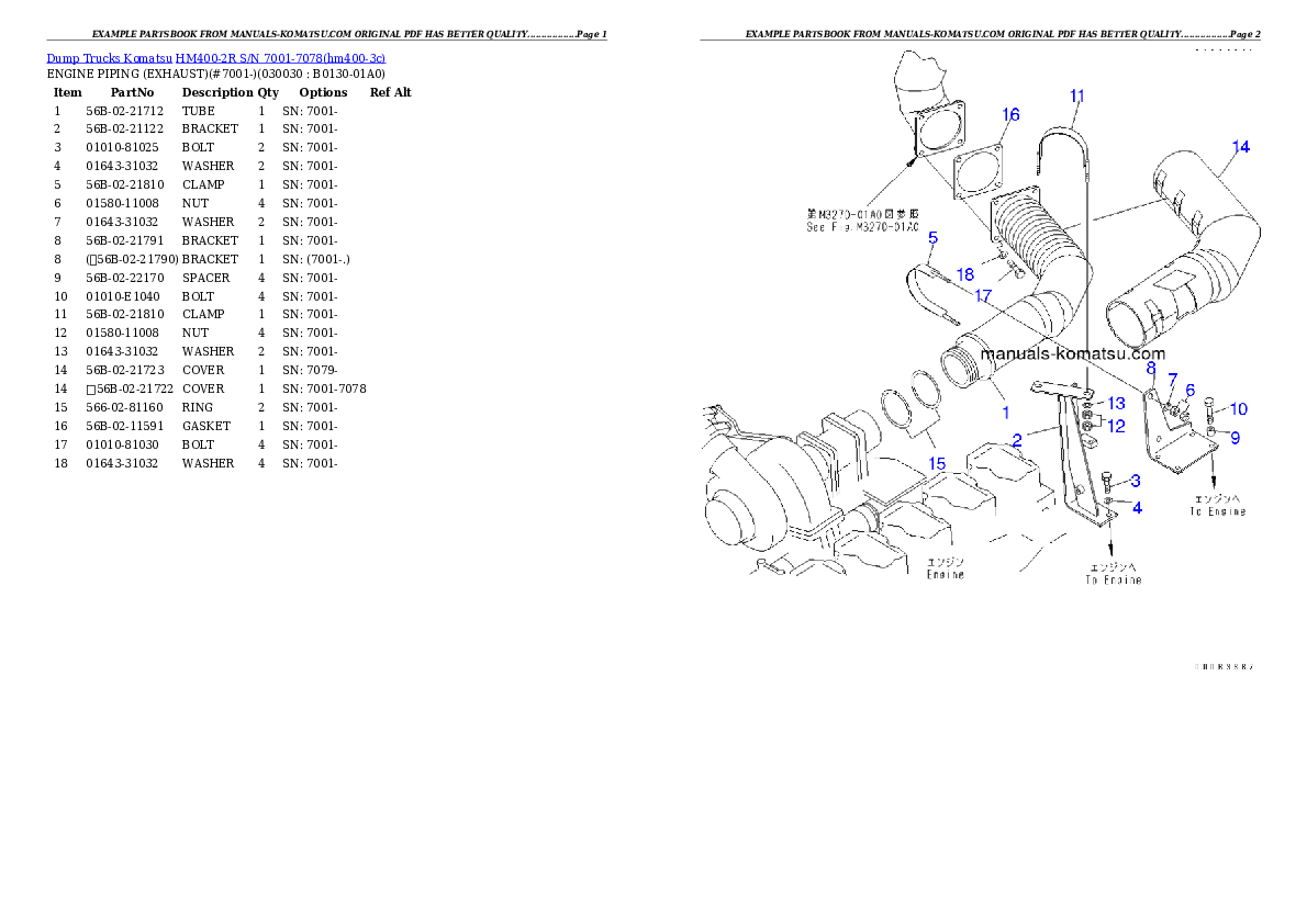 HM400-2R S/N 7001-7078 Partsbook