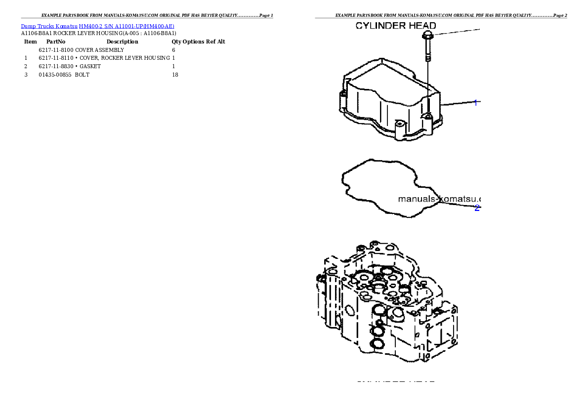 HM400-2 S/N A11001-UP Partsbook