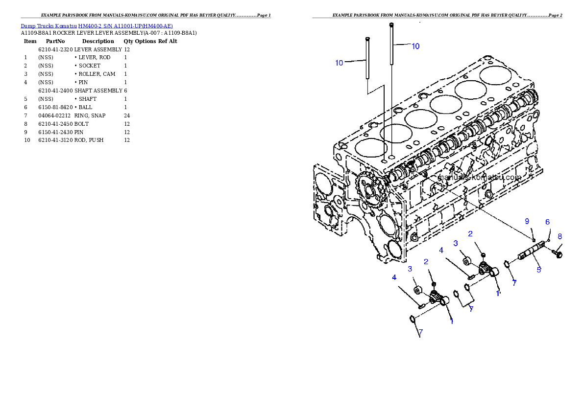 HM400-2 S/N A11001-UP Partsbook