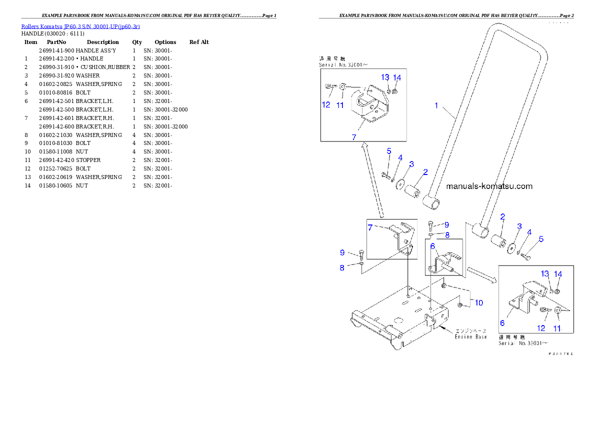 JP60-3 S/N 30001-UP Partsbook