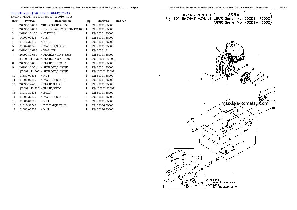 JP70-3 S/N 37001-UP Partsbook