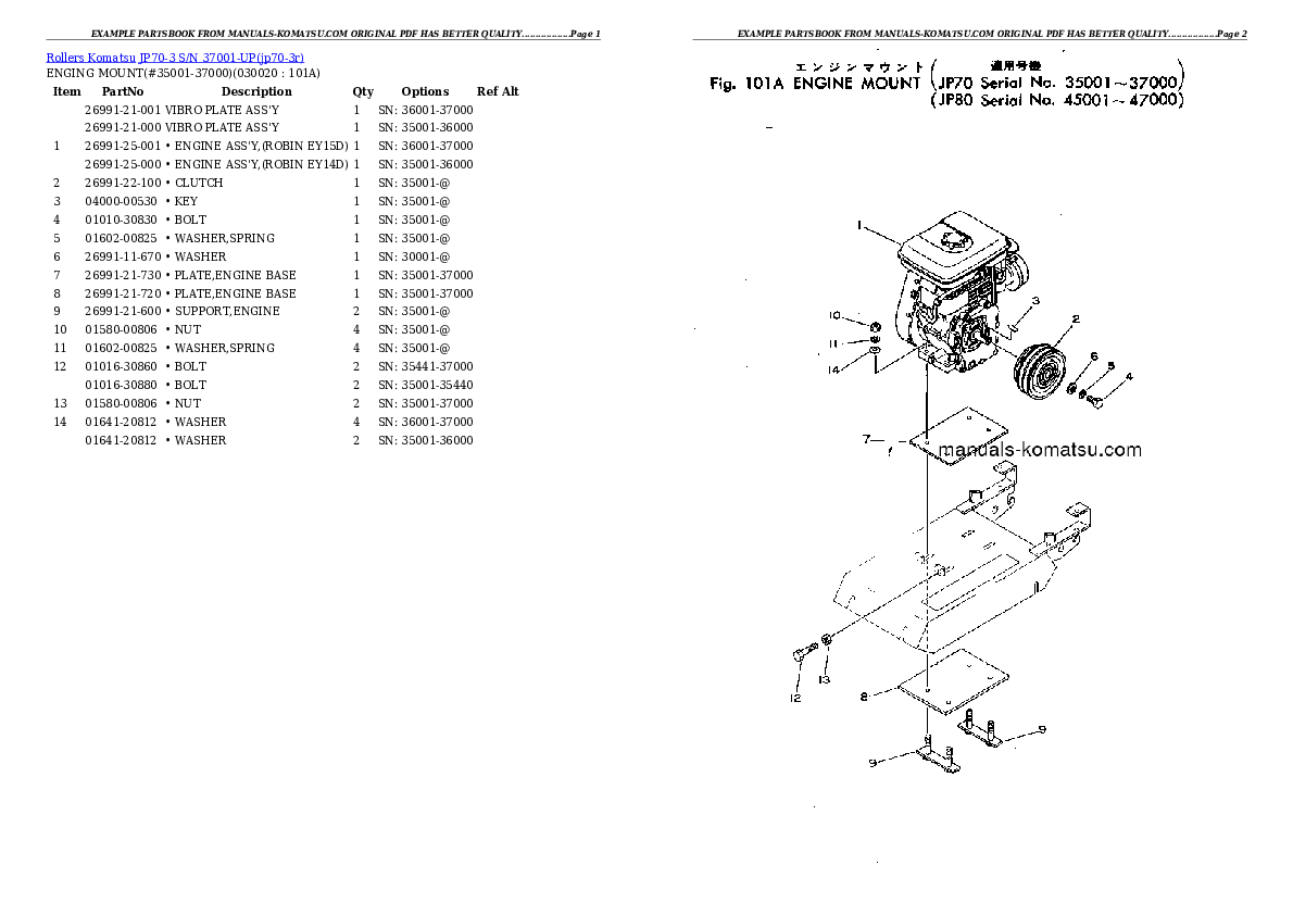 JP70-3 S/N 37001-UP Partsbook