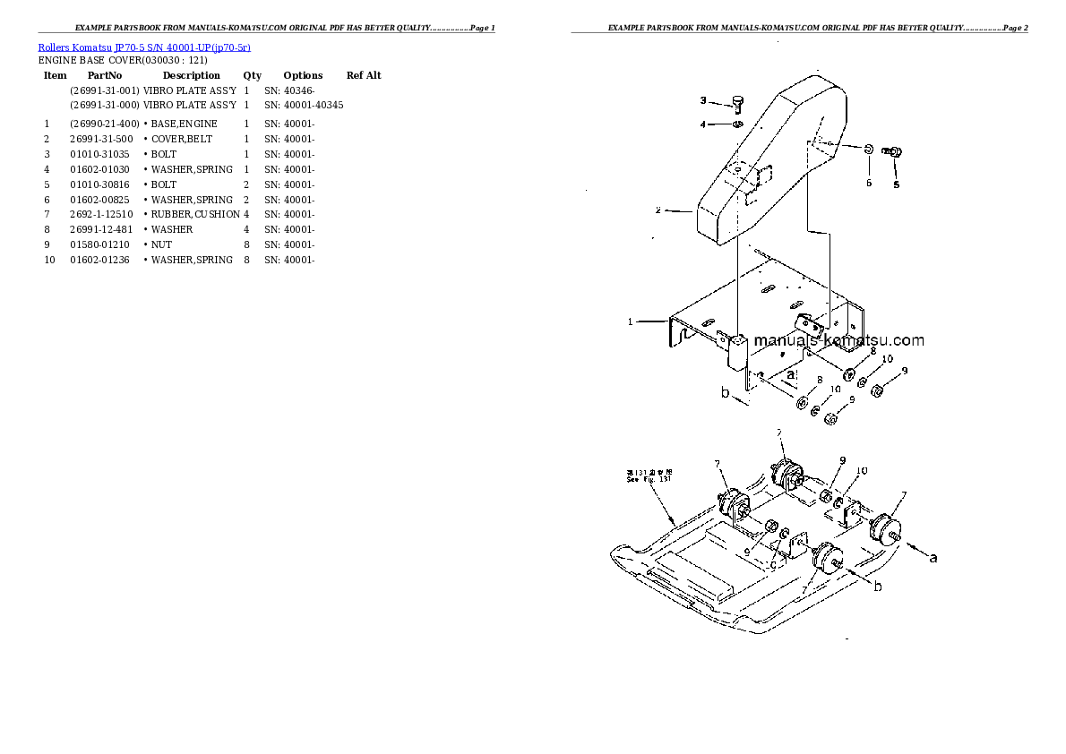 JP70-5 S/N 40001-UP Partsbook