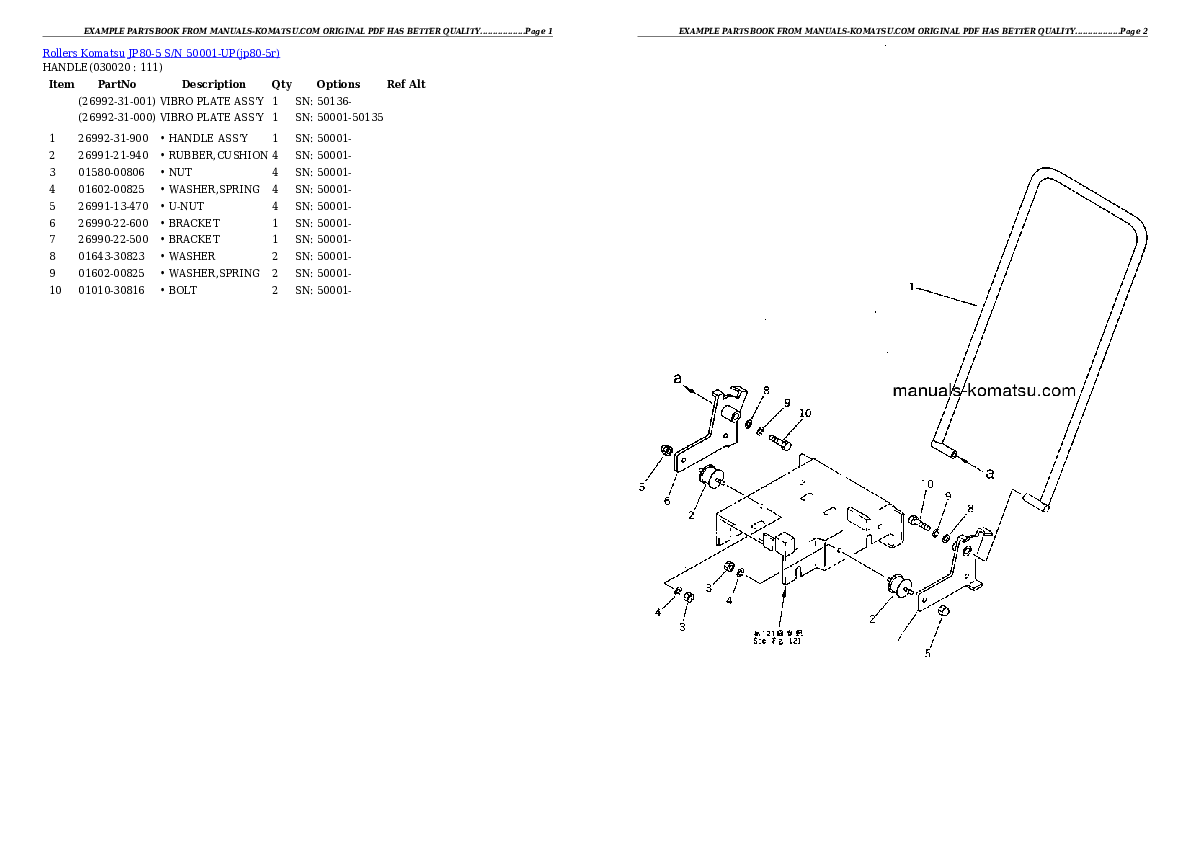 JP80-5 S/N 50001-UP Partsbook