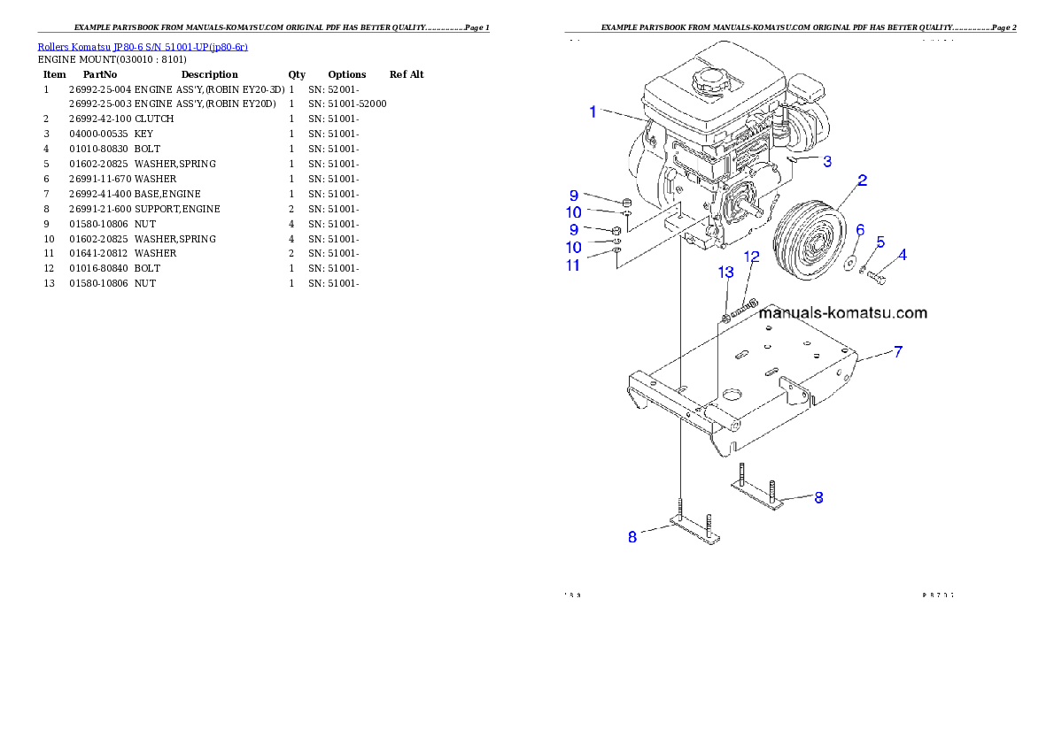 JP80-6 S/N 51001-UP Partsbook