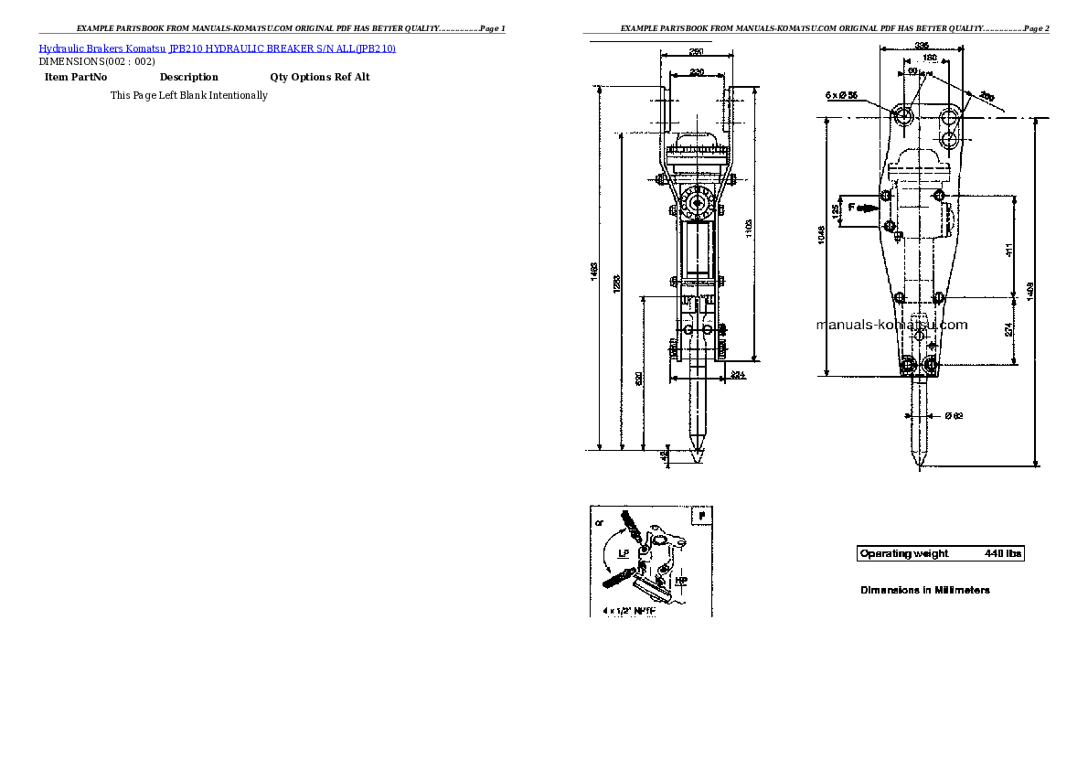 JPB210 HYDRAULIC BREAKER S/N ALL Partsbook