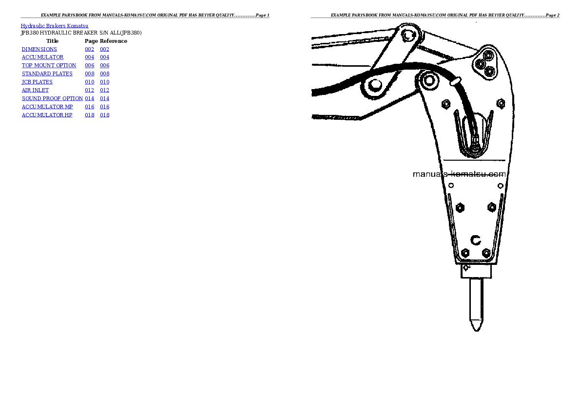 JPB380 HYDRAULIC BREAKER S/N ALL Partsbook