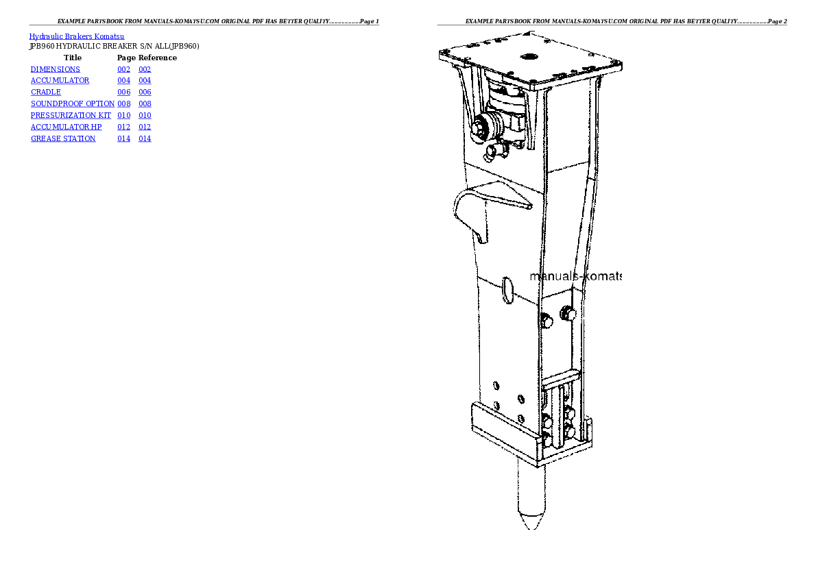 JPB960 HYDRAULIC BREAKER S/N ALL Partsbook