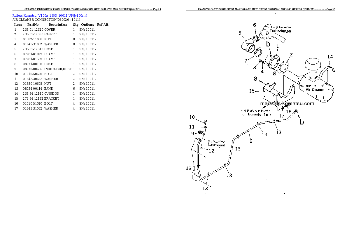 JV100A-1 S/N 10011-UP Partsbook